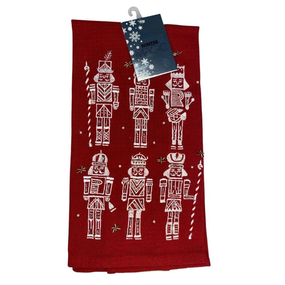 Set Of 2 Nwt Winter Magic Nutcracker Beaded Kitchen Towels 18x28 Christmas